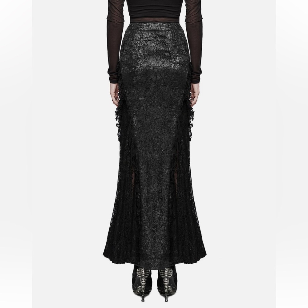 Punk Rave Floral Tribute Casket Maxi Skirt Black Lace Gothic Mermaid - Picture 5 of 16